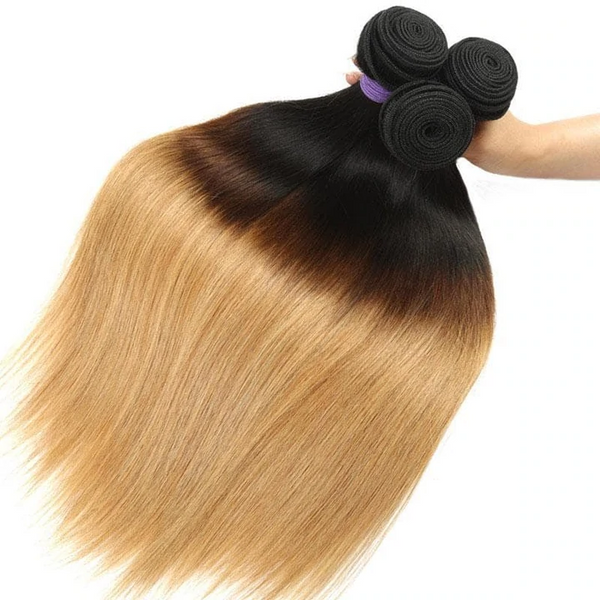 Blackmoon Hair 3 Tone T1b/4/27 Ombre Human Hair Weave 3 Bundles Silky Straight Brazilian Hair