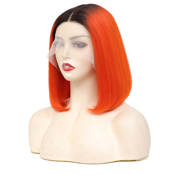 Blackmoon Straight T1B/Orange 13x4x1 T Part Lace Bob Wig 100% Unprocessed Brazilian 10A Virgin Human Hair