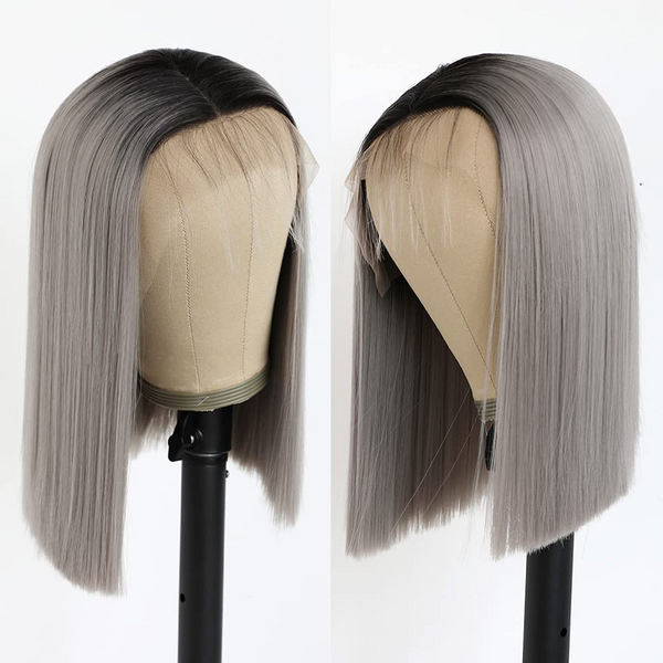 Blackmoon 13x1x4 T Part T1B/ Gray Bob Wig Straight Virgin Human Hair Pre Plucked with Baby Hair Middle Part