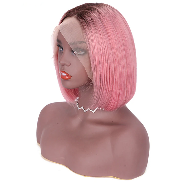 Blackmoon 13x4x1 T Part Bob Lace Front Wigs T1B/ Hot Pink Colored Straight Brazilian Virgin Human Hair