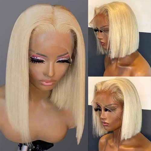Blackmoon Middle Part 613 Blonde Bob Wig 13x1x4 Lace Front Silky Straight Virgin Human Hair Wig