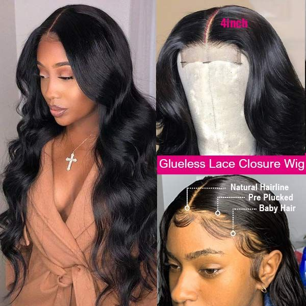 Blackmoon Body Wave 4x4 Lace Closure Wigs Affordable Brazilian Lace Front Wigs