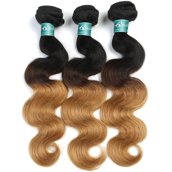 Blackmoon Hair 3 Tone T1b/4/27 Ombre Human Hair Weave 3 Bundles Body Wave Brazilian Hair
