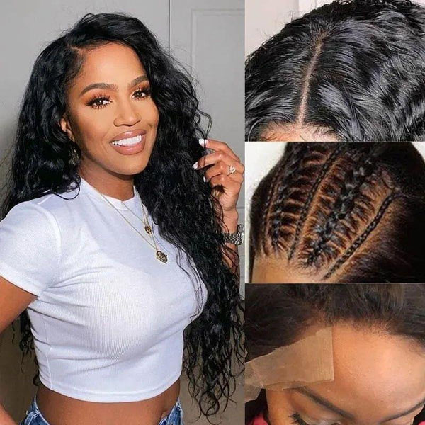 Blackmoon Lace Closure Human Hair Wigs 4x4 Lace Wig Water Wave Pre-plucked 16 inch